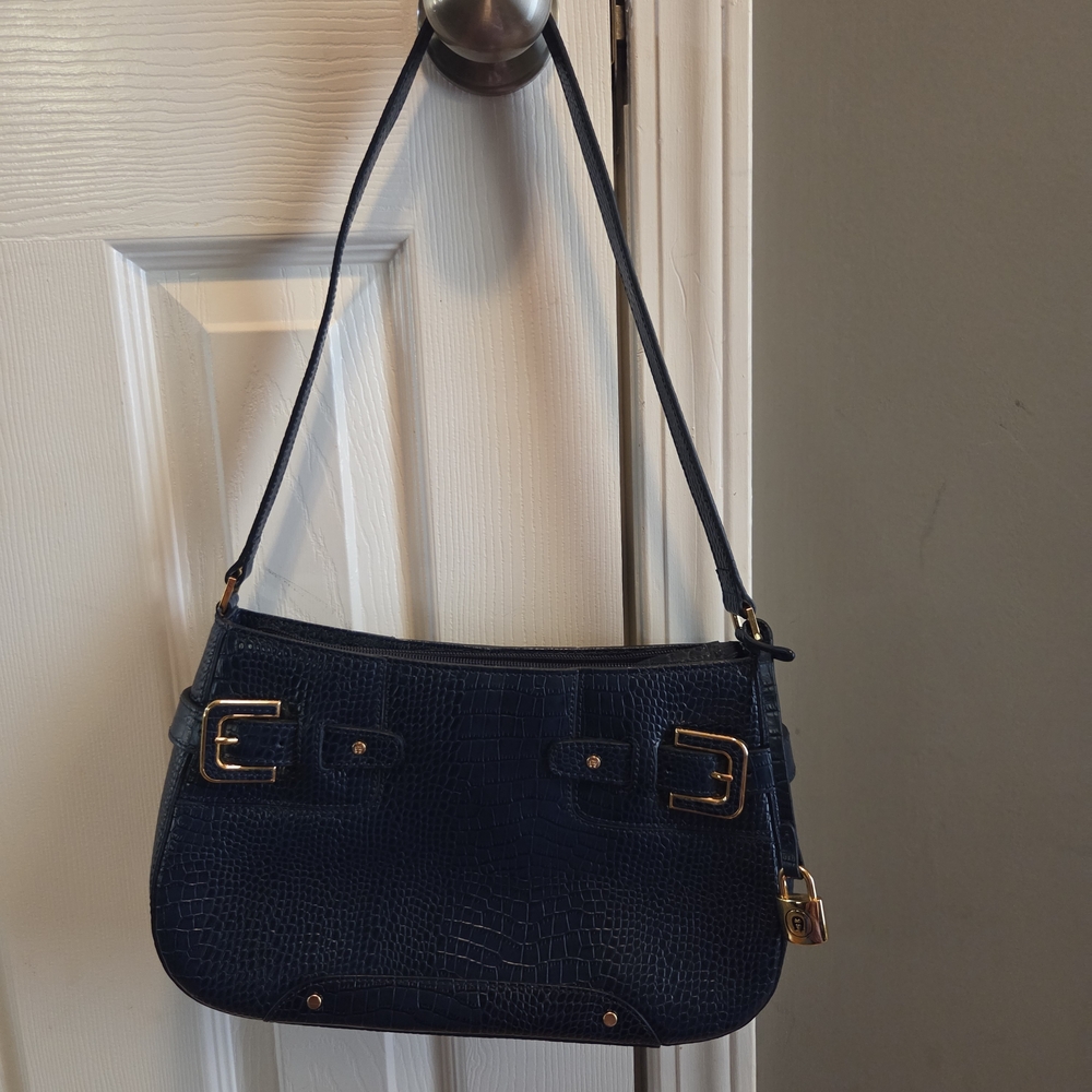 Etienne Aigner Dark Blue Textured Shoulder Bag